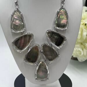 Kendra‎ Scott Harlow Gray Rainbow Mother of Pearl Silver Plated Glass  Necklace